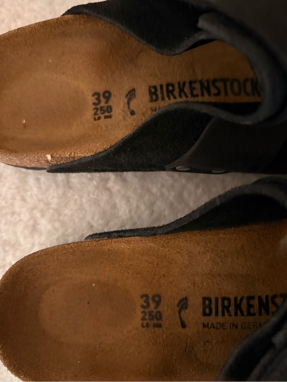 Birkenstock Black Suede Clogs with Cork Footbed